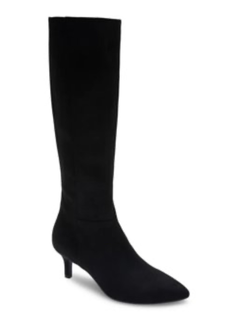 AEROSOLES Black Pointed-Toe Knee-High Kitten Heel Boots